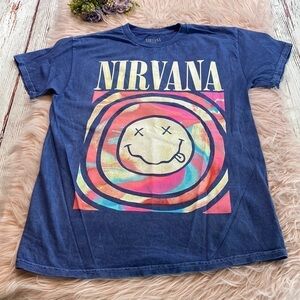 NWOT Nirvana Smiley Swirl Blue Unisex Short Sleeve Tee sz M